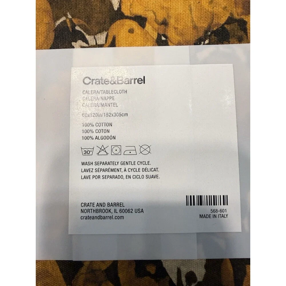NWT Crate & Barrel 60x120” Tablecloth Yellow Gold Abstract Made Italy Cotton
